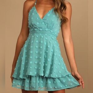 Teal Sleeveless Swiss Dot Dress